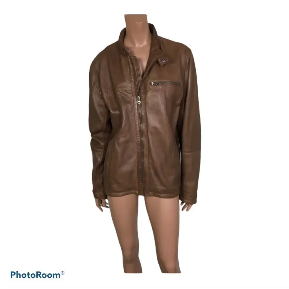 Cole Haan brown leather moto jacket M